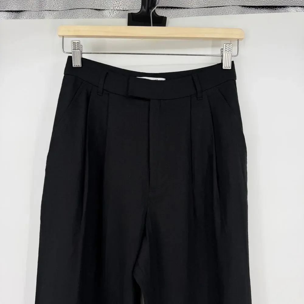 Reformation | Earl Pant in Black High Rise Pleated Linen Trousers 0